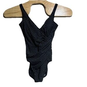 Miraclesuit One‎ Piece Swimsuit 68788 Polka Dot  Black White Size US  12